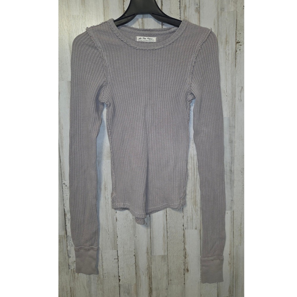 We The Free XS Waffle Thermal Long sleeve Tee Top Shirt Pale pink Cotton Thumb